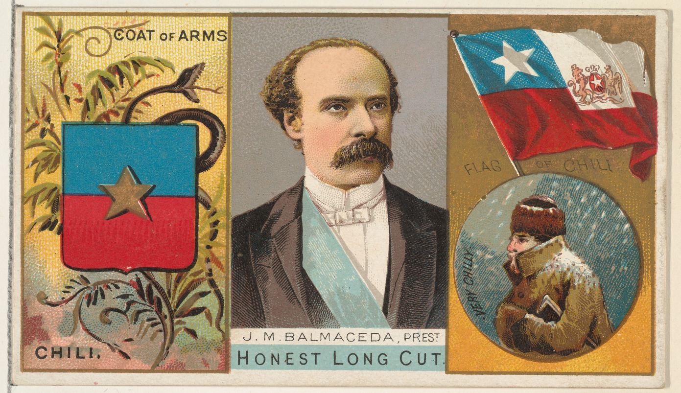 W. Duke, Sons & Co., J. M. Balmaceda, President of Chili, from the Rulers, Flags, and Coats of Arms series (N126-1) issued by W. Duke, Sons & Co.