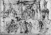 Studies for an Altarpiece with the Virgin Enthroned, Attended by Four Saints (recto); Various Figure Studies, Some Possibly for a Deposition of Christ (verso), Polidoro da Caravaggio (Italian, Caravaggio ca. 1499–ca. 1543 Messina), Pen and brown ink, some brush and brown wash