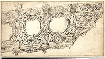 Design for the Prow of a Galley of Pope Urban VIII, with Figures of Victory, Sea Gods, Angels, and the Emblems of  the Barberini Family, Alessandro Algardi (Italian, Bologna 1598–1654 Rome), Pen and brown ink, over leadpoint and partial stylus-incisions