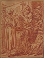 Lansquenets Talking with Market Women, Charles Parrocel (French, Paris 1688–1752 Paris), Red chalk