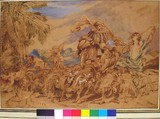 Pastoral Scene: Shepherds and Their Flock, Attributed to Michel Corneille the Younger (French, Paris 1642–1708 Paris), Brush, brown, red-brown, blue, green, and white paint