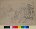 Charioteer and Horseman, Théodore Gericault (French, Rouen 1791–1824 Paris), Graphite on light gray paper