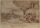 Sleep: sketch for the painting, now in the museum at Lille, Pierre Puvis de Chavannes (French, Lyons 1824–1898 Paris), Pen and brown ink on tracing paper