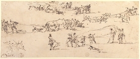 Bullbaiting in a Venetian Piazza, Francesco Guardi (Italian, Venice 1712–1793 Venice), Pen and brown ink