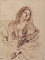 A Sibyl Holding a Scroll (Study for the Cimmerian Sibyl), Guercino (Giovanni Francesco Barbieri) (Italian, Cento 1591–1666 Bologna), Pen and dark brown ink