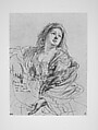 A Sibyl Holding a Scroll (Study for the Cimmerian Sibyl), Guercino (Giovanni Francesco Barbieri) (Italian, Cento 1591–1666 Bologna), Pen and dark brown ink
