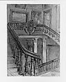 Stairway and balcony, study for "Interior of the Metropolitan Museum of Art when in 14th Street", Frank Waller American, Graphite and chalk