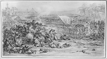 Battle of the Pyramids, July 21, 1798, François André Vincent (French, Paris 1746–1816 Paris), Pen and black ink, brush and brown wash, heightened with white on beige washed paper; squared in graphite