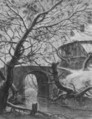 A House near a Bridge, Anthonie Waterloo (Dutch, Lille 1609–1690 Utrecht), charcoal, white chalk and watercolor on gray paper