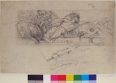 Study for an allegorical figure of Justice in the ceiling decoration of the Salon du Roi, Palais Bourbon; verso: studies of allegorical figures, and architectural sketches., Eugène Delacroix (French, Charenton-Saint-Maurice 1798–1863 Paris), Graphite on wove paper