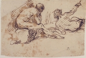 Two Nude Male Figures, One Seated and One Reclining, Micco Spadaro (Domenico Gargiulo) (Italian, Naples 1609/10–1675 Naples (?)), Pen and brown ink
