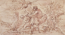 Abraham about to Sacrifice Isaac, Micco Spadaro (Domenico Gargiulo) (Italian, Naples 1609/10–1675 Naples (?)), Pen and brown ink, brush and violet wash