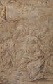 Holy Family, attributed to Andrea Sacchi (Italian, Rome (?) ca. 1599–1661 Rome), Brush and brown wash, heightened with white on tan paper