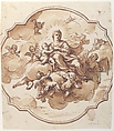 The Virgin Nursing the Christ Child, in a Glory of Angels (recto); Studies for seated figures of Christ and God the Father in red chalk (verso), Nicola Maria Rossi (Italian, Naples (?) 1690–1758 Naples), Pen and brown ink, brush and brown wash, over red chalk. Verso: faint red chalk studies for seated figures of Christ and God the Father seen in steep perspective