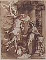 The Annunciation, Francesco Curia (Italian, documented Naples 1565/70–1608 Naples), Pen and brown ink, brush and brown wash over black chalk