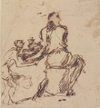 Seated Figure Receiving an Object Presented by a Smaller Figure, Micco Spadaro (Domenico Gargiulo) (Italian, Naples 1609/10–1675 Naples (?)), Pen and brown ink