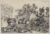 Landscape with Ruins of Statues and Vases, Comte de Jacques Laure Breteuil (French, 1730–1750), Etching