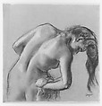 Bather Drying Herself, Edgar Degas (French, Paris 1834–1917 Paris), Charcoal and pastel, heightened with white chalk, on tracing paper (mounted on cardboard)