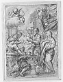 The Circumcision, Study for an Engraving, Ciro Ferri (Italian, Rome 1634?–1689 Rome) - workshop of, Pen and brown ink, brush and brown wash, highlighted with white, over black chalk