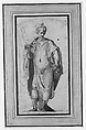 Standing Figure of a Warrior King, Cesare Nebbia (Italian, Orvieto ca. 1536–1614 Orvieto), Pen and brown ink, brush and brown wash, over black chalk