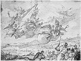 The Virgin Intervening during a Siege of Madrid, Luca Giordano (Italian, Naples 1634–1705 Naples), Brush and brown wash over lead or black chalk