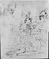 Youth Kneeling before a Prelate (recto); Another Study of a Youth Kneeling before a Prelate (verso), Guercino (Giovanni Francesco Barbieri) (Italian, Cento 1591–1666 Bologna), Pen and brown ink, brush and light brown wash (recto and verso)