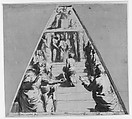 Presentation of the Virgin in the Temple (below), Abraham about to Sacrifice Isaac (above), Perino del Vaga (Pietro Buonaccorsi) (Italian, Florence 1501–1547 Rome), Pen and brown ink, brush and brown wash, highlighted with white gouache, squared in black chalk, on brownish paper. The empty triangular corners are tinted in gray-green wash, the right diagonal border tinted in gray wash
