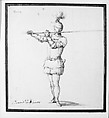 Knight with Lance, Baccio del Bianco (Italian, Florence 1604–1656 Escorial), Pen and brown ink, with brush and brown wash, over traces of black chalk