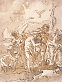 The Baptism of Christ, Giovanni Domenico Tiepolo (Italian, Venice 1727–1804 Venice), Pen and brown ink, brush and brown wash