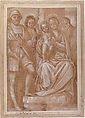 The Virgin and Child with Saint Roch and Two Other Male Saints, Attributed to Bernardino Lanino (Italian, Vercelli or Mortara 1509/13– 1582/83 Vercelli), Pen and brown ink, brush and brown wash, highlighted with white, over black chalk, on brown-washed paper; traces of squaring in black chalk