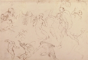 Standing and Kneeling Figures, and Studies of Flying Putti, Francesco Curia (Italian, documented Naples 1565/70–1608 Naples), Pen and brown ink, with traces of black chalk
