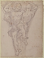 Two Partially Draped Male Figures in a Pendentive, attributed to Giovanni Battista Carlone (Italian, Genoa 1603–1684 Genoa), Pen and brown ink, brush and pale gray wash, over black chalk