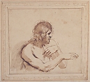Half-Figure of a Nude Man Facing Right, Guercino (Giovanni Francesco Barbieri) (Italian, Cento 1591–1666 Bologna), Pen and brown ink, brush and brown wash