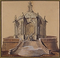 Design for Festival Architecture for an Entry into Paris for the King of Sweden, Frederick I of Hesse, Guillaume Thomas Raphaël Taraval (French, Paris 1701–1750 Stockholm), Pen and brown ink, brush and colored washes, heightened with white