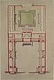 Architectural Ground Plan, Paul Guillaume Lemoine (French, born 1755), Pen and black ink and brush and gray, green and orange washes with graphite underdrawing