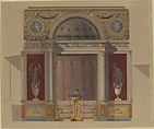 Study for an Arched Alcove with a Canapé, Anonymous, French, 19th century, Pen and gray ink, brush and colored wash