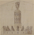 Design for a Fountain, Anonymous, French, 19th century, Graphite, pen and brown ink, brush and brown wash, heightened with white