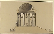 Design for a Section of a Domed Corinthian Temple, Pierre Mathieu (French, Dijon 1657–1719 Paris), Pen and black ink, brush and gray and beige wash, over graphite