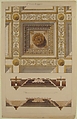 Details of the Coffered and Beamed Ceiling in Santa Maria Maggiore, Rome, Anonymous, French, 19th century, Pen and black ink, brush and brown and gray wash, and watercolor; framing lines in pen and black ink