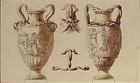 Designs for Two Urns, Attributed to Etienne de Lavallée-Poussin (French, Rouen 1733–1793 Paris), Pen and black ink with brush and brown wash over graphite underdrawing