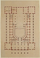 Design for a Theatre, Anonymous, French, 18th century, Pen and black ink, brush and rose wash over graphite.