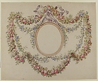 Floral Swags Framing an Empty Oval, Attributed to Jean Pillement (French, Lyons 1728–1808 Lyons), Pen and brown ink, brush and brown wash