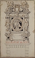 Design for a Wall Tomb, Anonymous, French, 17th century, Pen and brown ink, brush and black, gray and pink wash