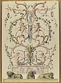 Design for an Arabesque, Etienne de Lavallée-Poussin (French, Rouen 1733–1793 Paris), Pen and gray and brown ink, brush and colored wash