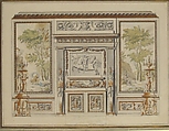 Design for a Wall Elevation, Etienne de Lavallée-Poussin (French, Rouen 1733–1793 Paris), Pen and black ink with brush and gray, brown, green, and blue washes over graphite underdrawing