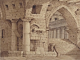 Design for a Stage Set Showing the Interior of a Fortress or Dungeon, Pietro di Gottardo Gonzaga (Italian, Belluno 1751–1831 St. Petersburg), Pen and brown ink, brush and brown and gray wash