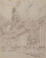 Sketch of a Palace Interior, Antonio Galli Bibiena (Italian,  Parma 1700–1774 Mantua (?)), Pen and brown ink over traces of black chalk or graphite
