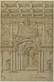 Study of the Interior of Santa Maria Maggiore in Rome, Abbate Paolo de Angelis (Italian, 1580–1647), Pen and brown ink, brush with gray and blue wash, over traces of graphite, highlighted with white gouache