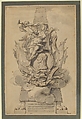 Design for a Monument to a Military Leader, Gilles-Marie Oppenord (French, Paris 1672–1742 Paris), Pen and dark brown ink, brush and gray wash. Framing lines in pen and gray and brown ink