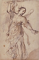 Standing Angel Brandishing a Sword, Ferraù Fenzoni (Italian, Faenza 1562–1645 Faenza), Pen and brown ink, brush and brown wash, over black chalk